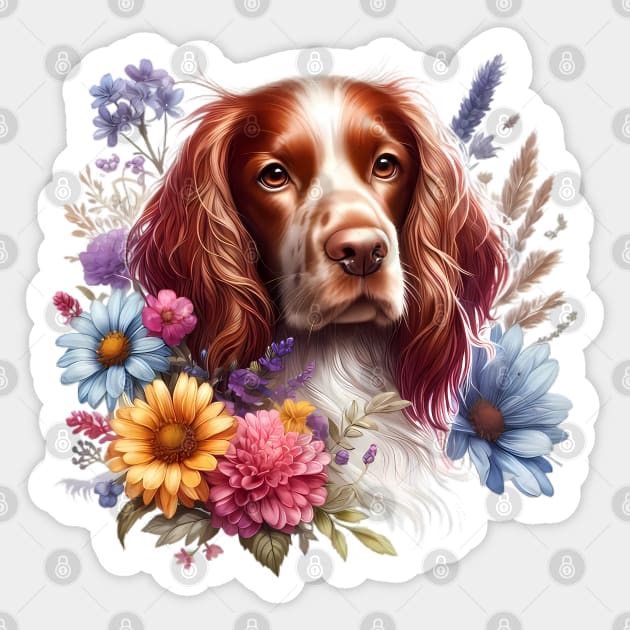 A sussex spaniel decorated with beautiful colorful flowers. Sticker by CreativeSparkzz